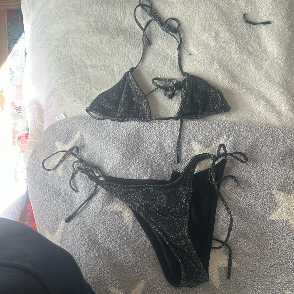 Triangl black sparkly tie bikini